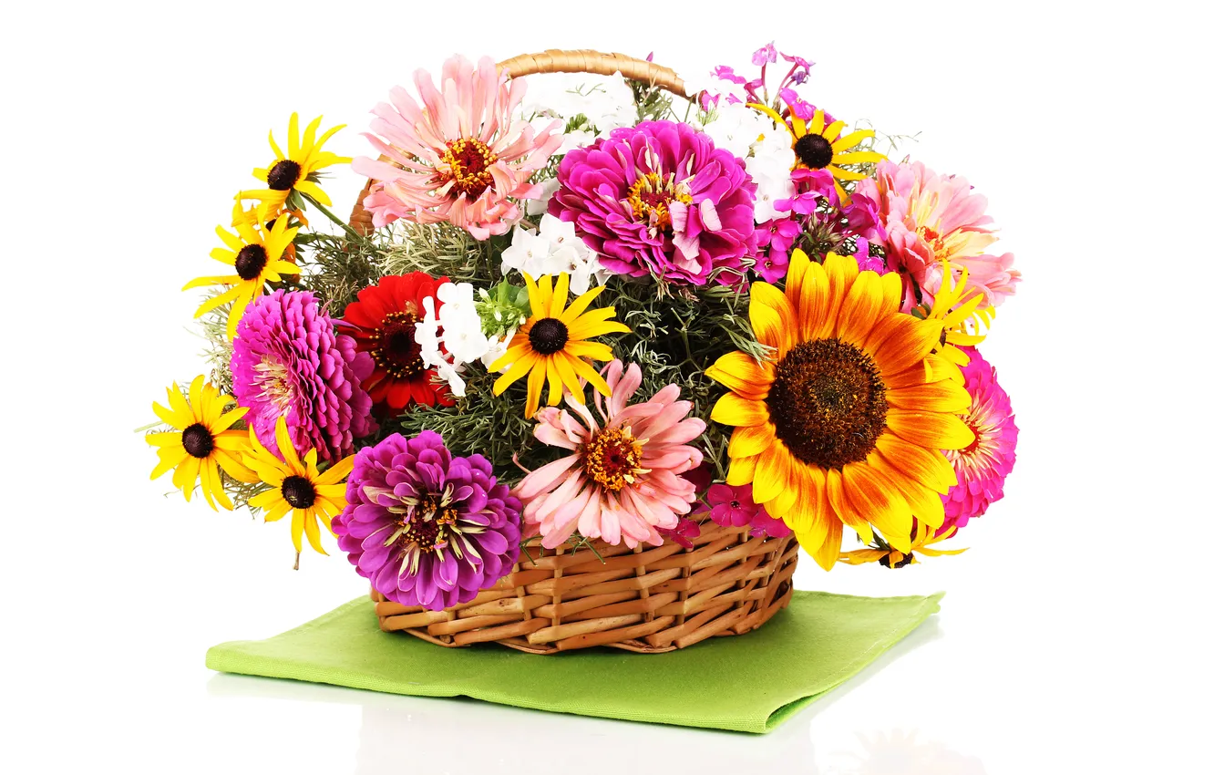 Photo wallpaper flowers, basket, chrysanthemum, napkin