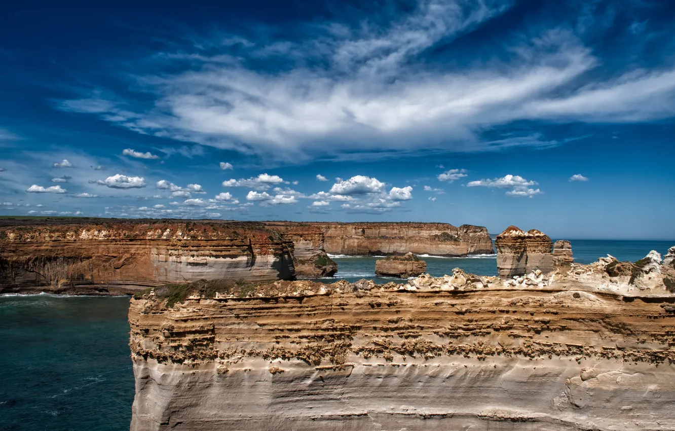 Photo wallpaper sea, the sky, clouds, rocks