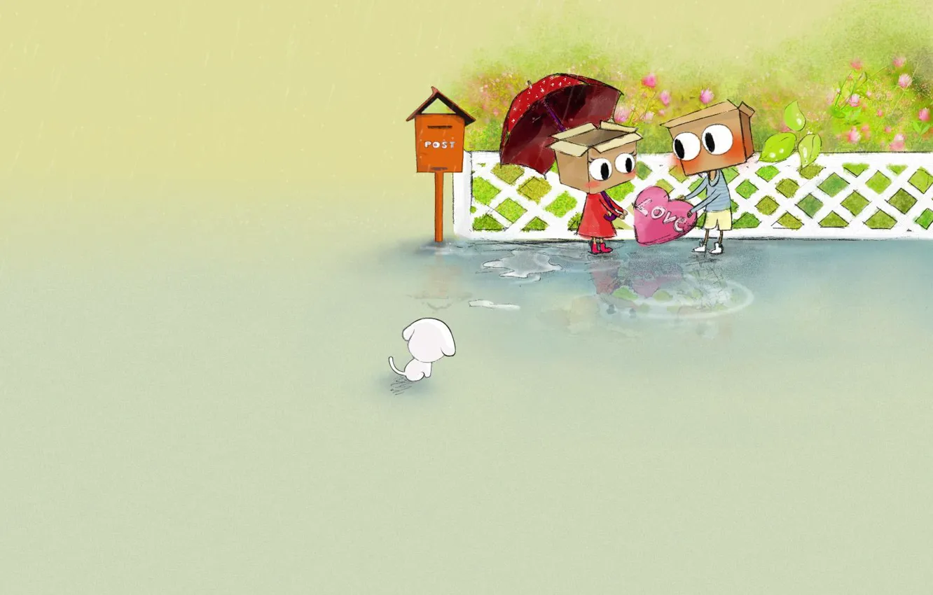 Photo wallpaper heart, two, relationship, dog, date