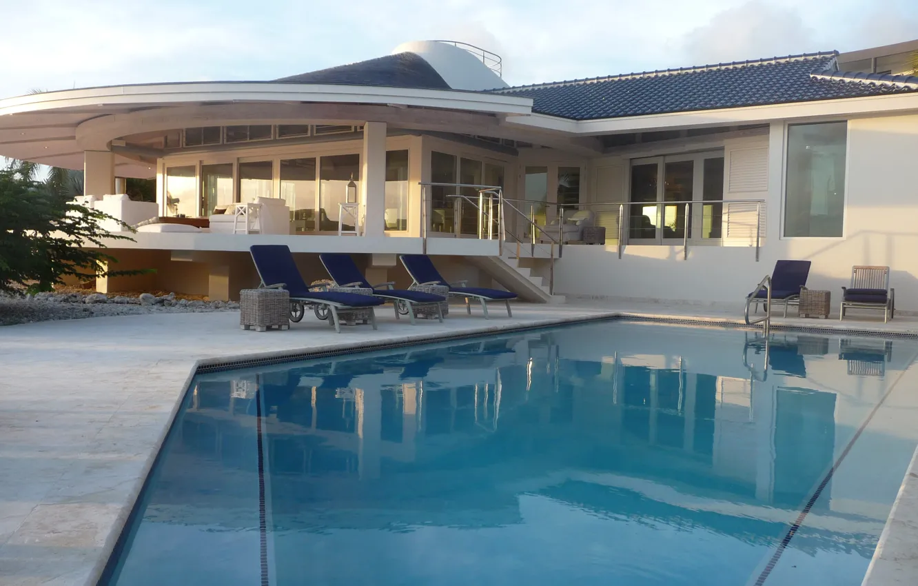 Photo wallpaper the city, Villa, pool, architecture, terrace