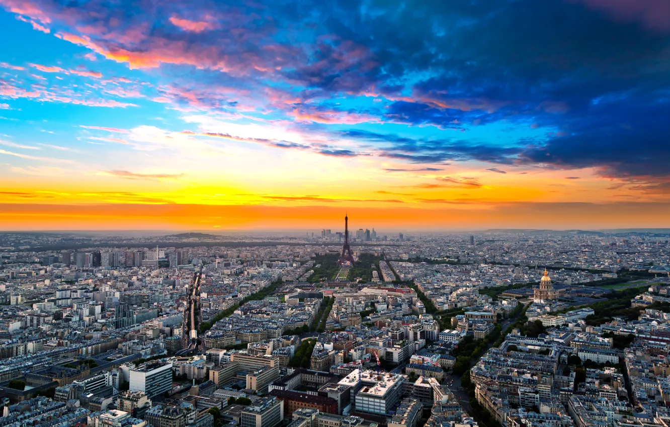 Photo wallpaper the sky, clouds, the city, Eiffel tower, building, Paris, home, horizon