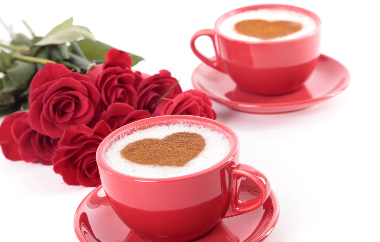 Photo wallpaper holiday, heart, roses, Valentine's day, capuchino