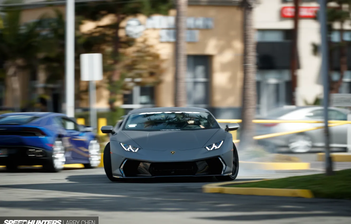 Photo wallpaper Lamborghini, skid, photographer, drift, drift, Speedhunters, Huracan, Larry Chen