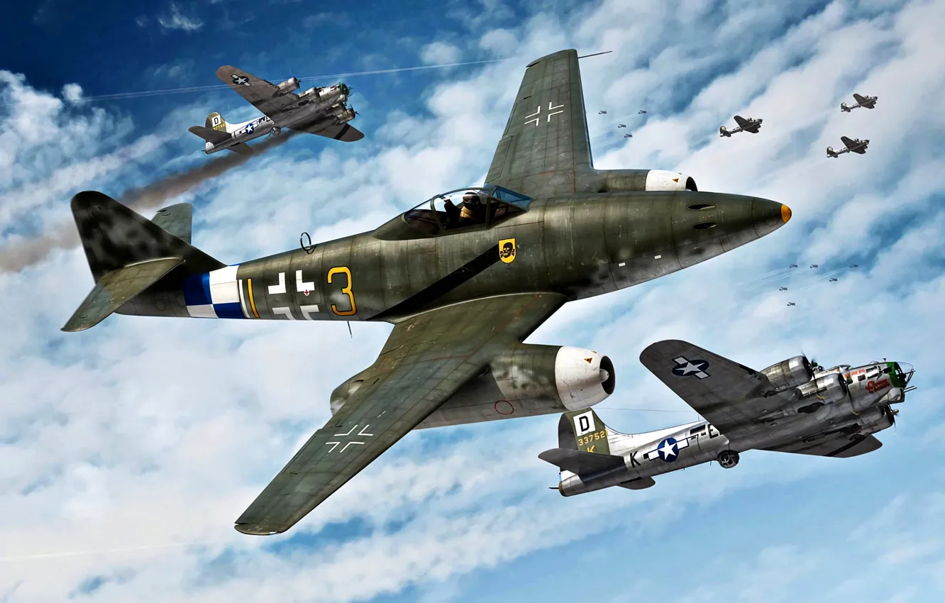 Photo wallpaper German, B-17G, turbojet, Me.262, Swallow, KG(J)54, The Defense Of The Reich, strategic bombing of Germany