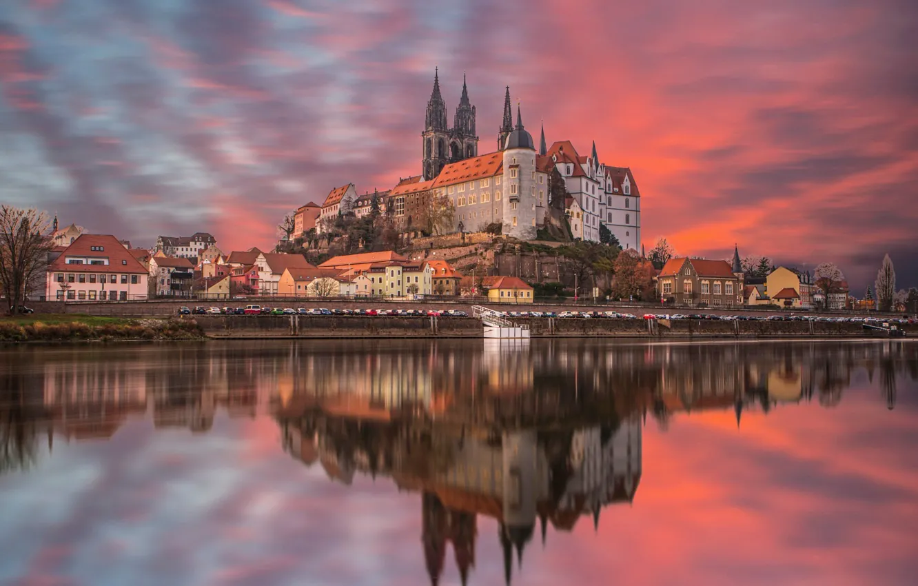 Photo wallpaper auto, the sky, sunset, reflection, castle, home, Germany, channel