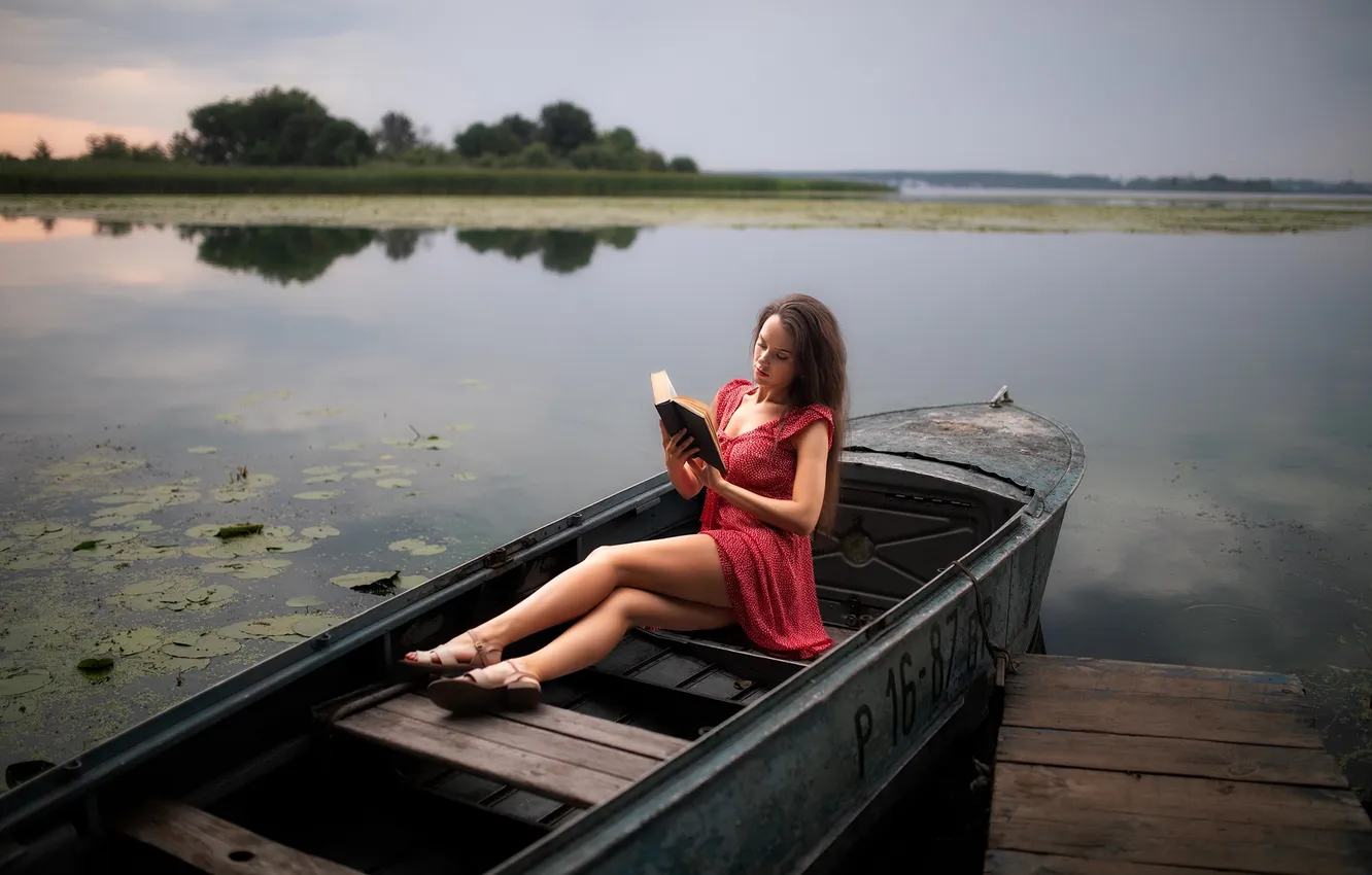 Photo wallpaper LILY, DRESS, PIER, PIERCE, DAL, POND, LAKE, BOOK