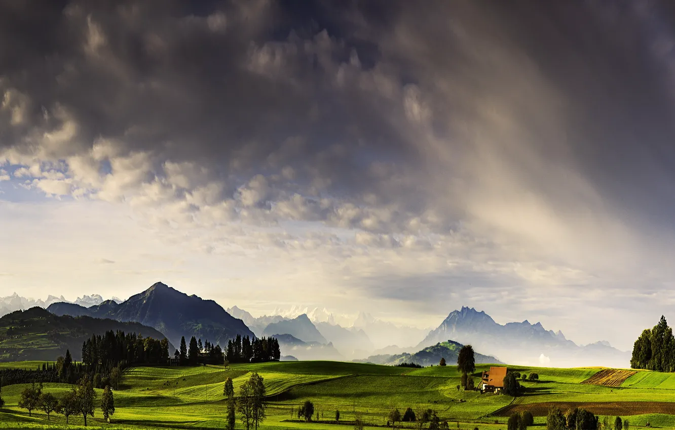 Photo wallpaper the sky, landscape, mountains, nature, field, nature, meadows