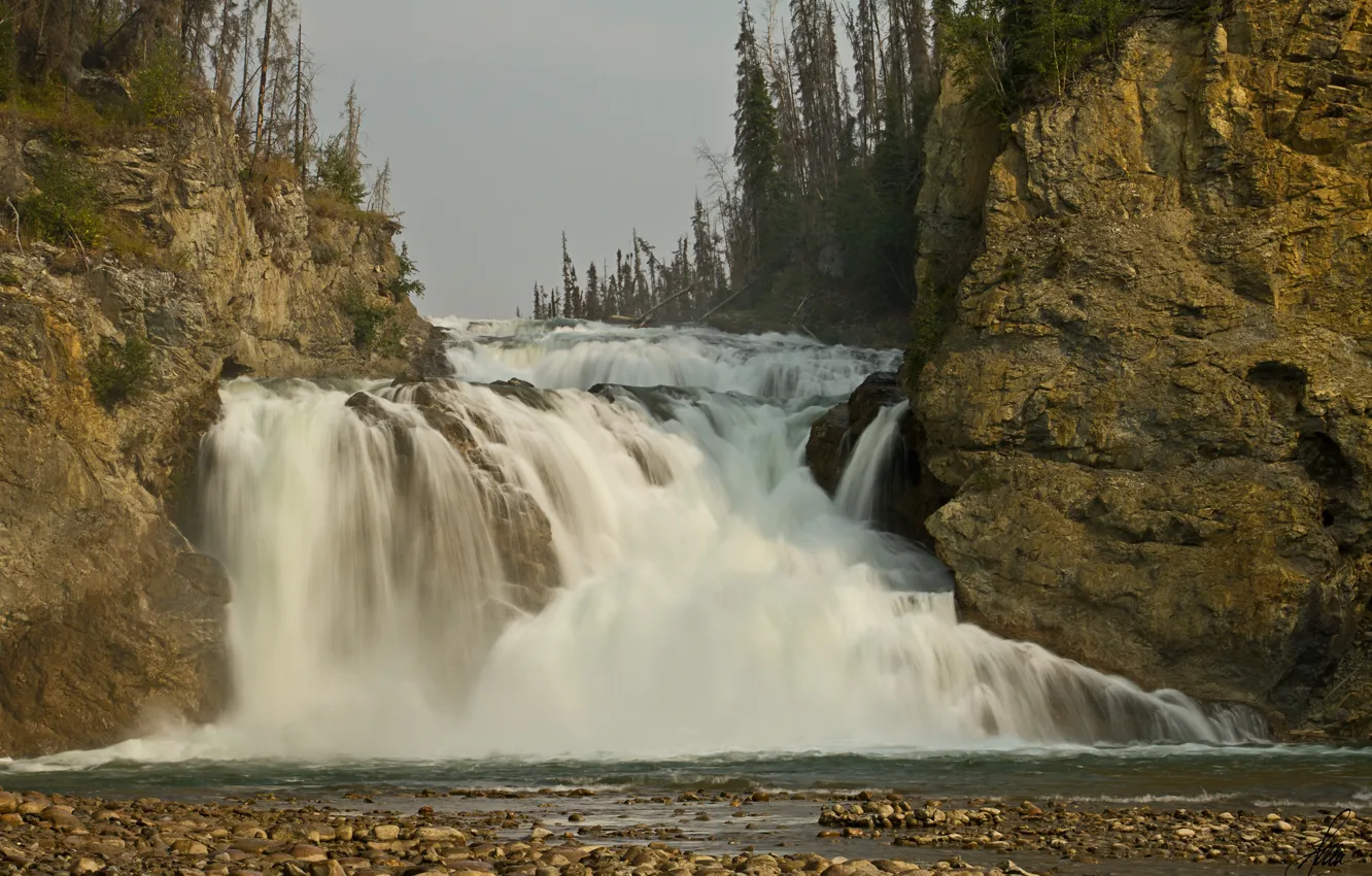 Photo wallpaper rocks, waterfall, stream, Canada, Canada, British Columbia, Smith River Falls, Fort Halkett Provincial Park