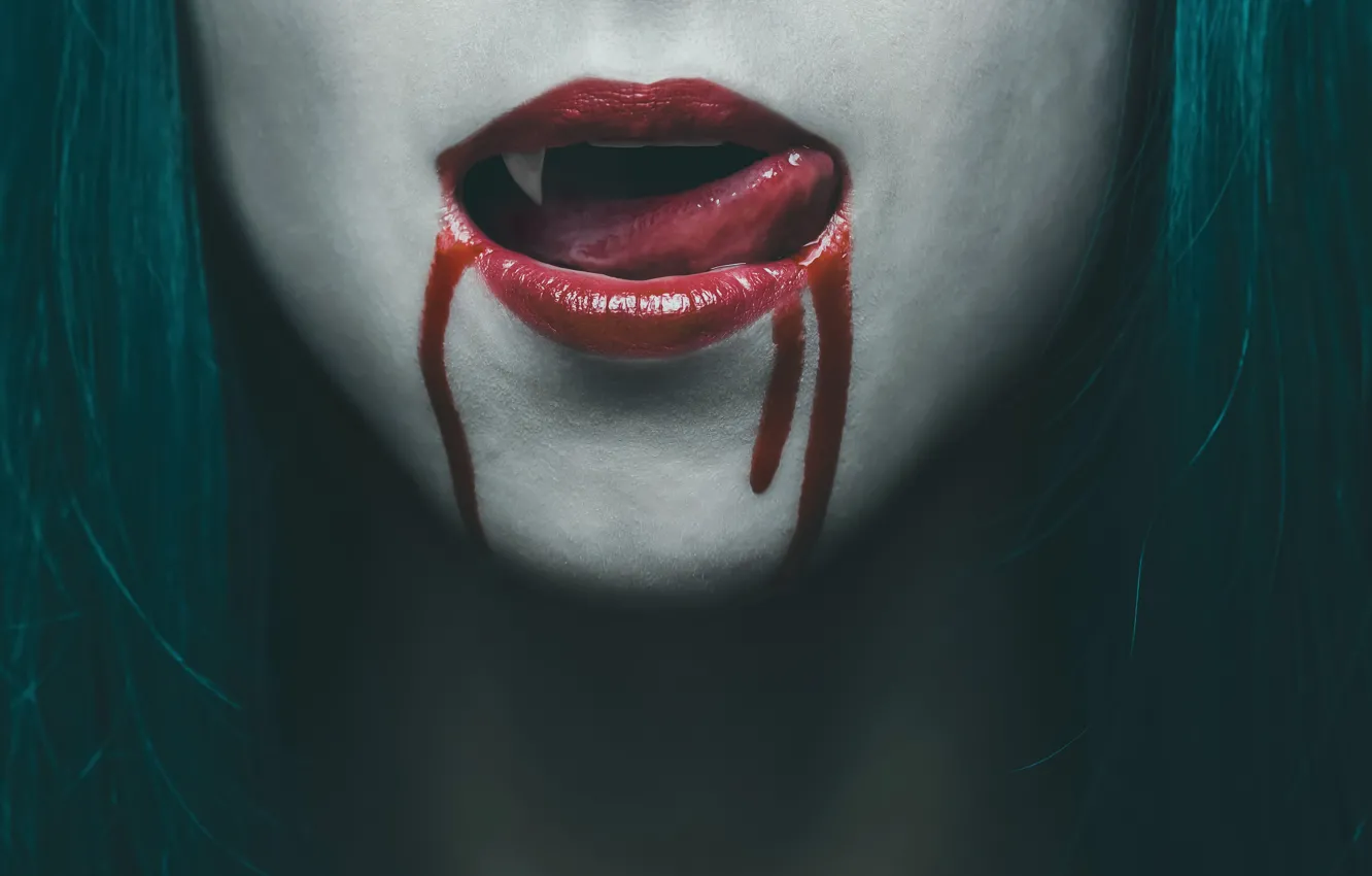 Photo wallpaper blood, woman, lips, vampire, Tongue