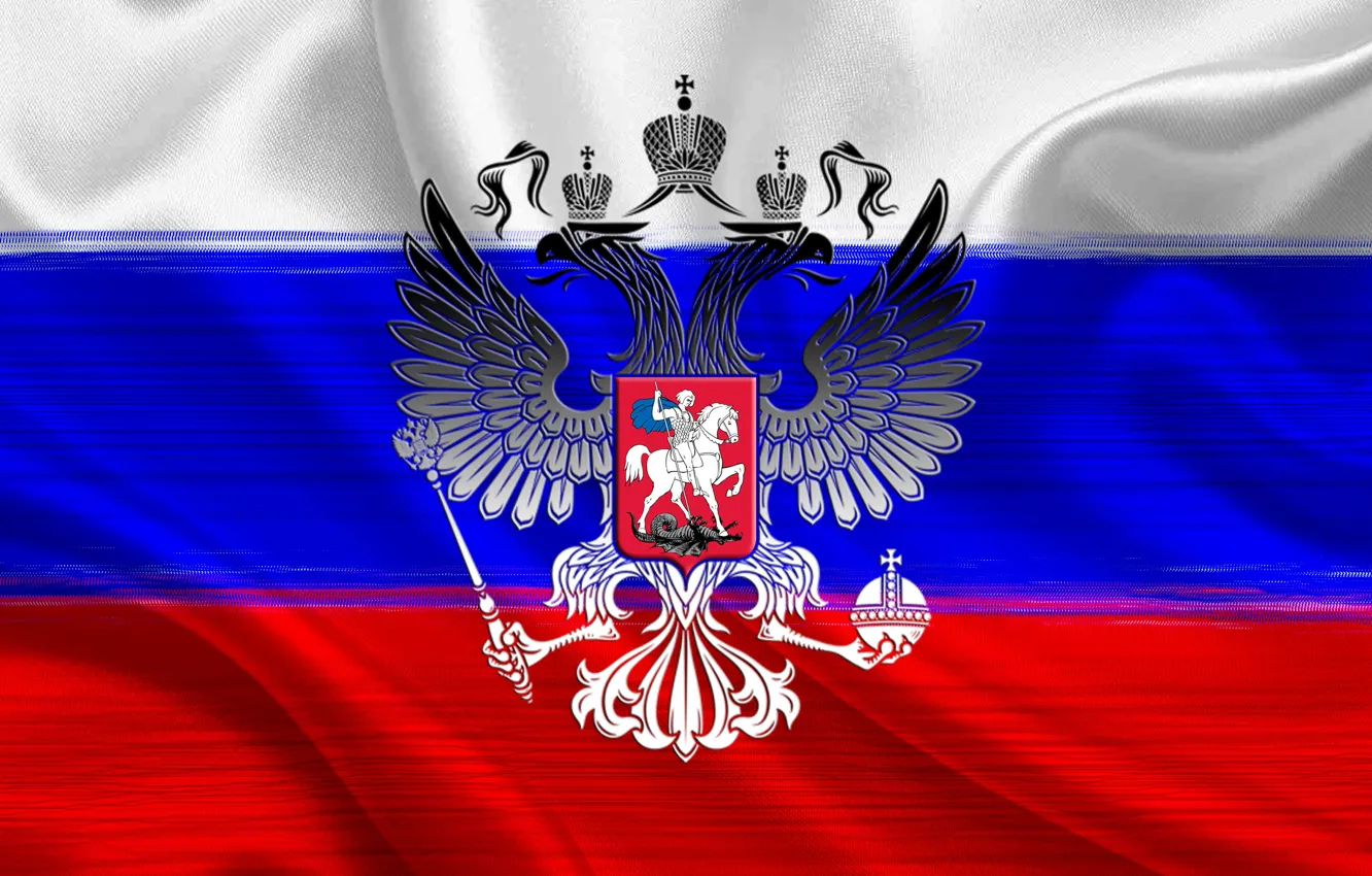 Photo wallpaper white, blue, red, flag, Russia, coat of arms, tricolor, double-headed eagle