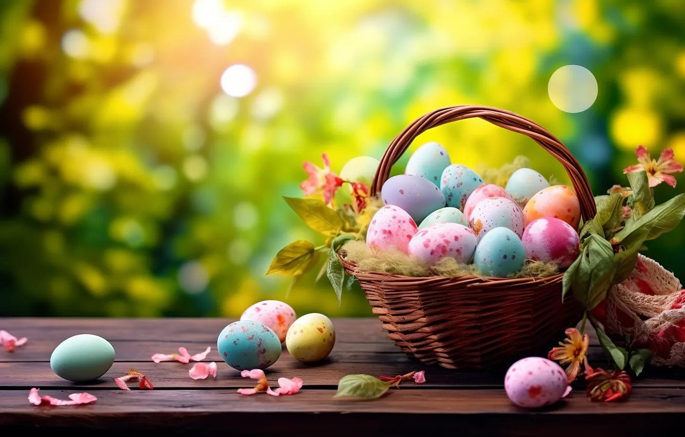 Photo wallpaper flowers, eggs, spring, colorful, Easter, flowers, spring, Easter
