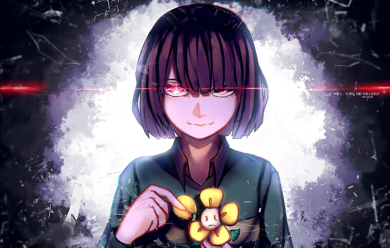 Photo wallpaper look, flowers, girl, Undertale