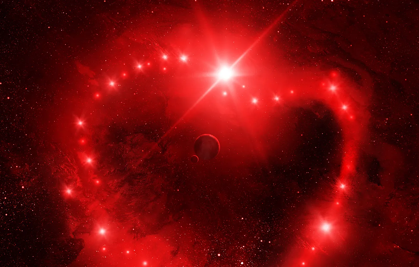 Photo wallpaper space, stars, red, planet, Valentine's Space