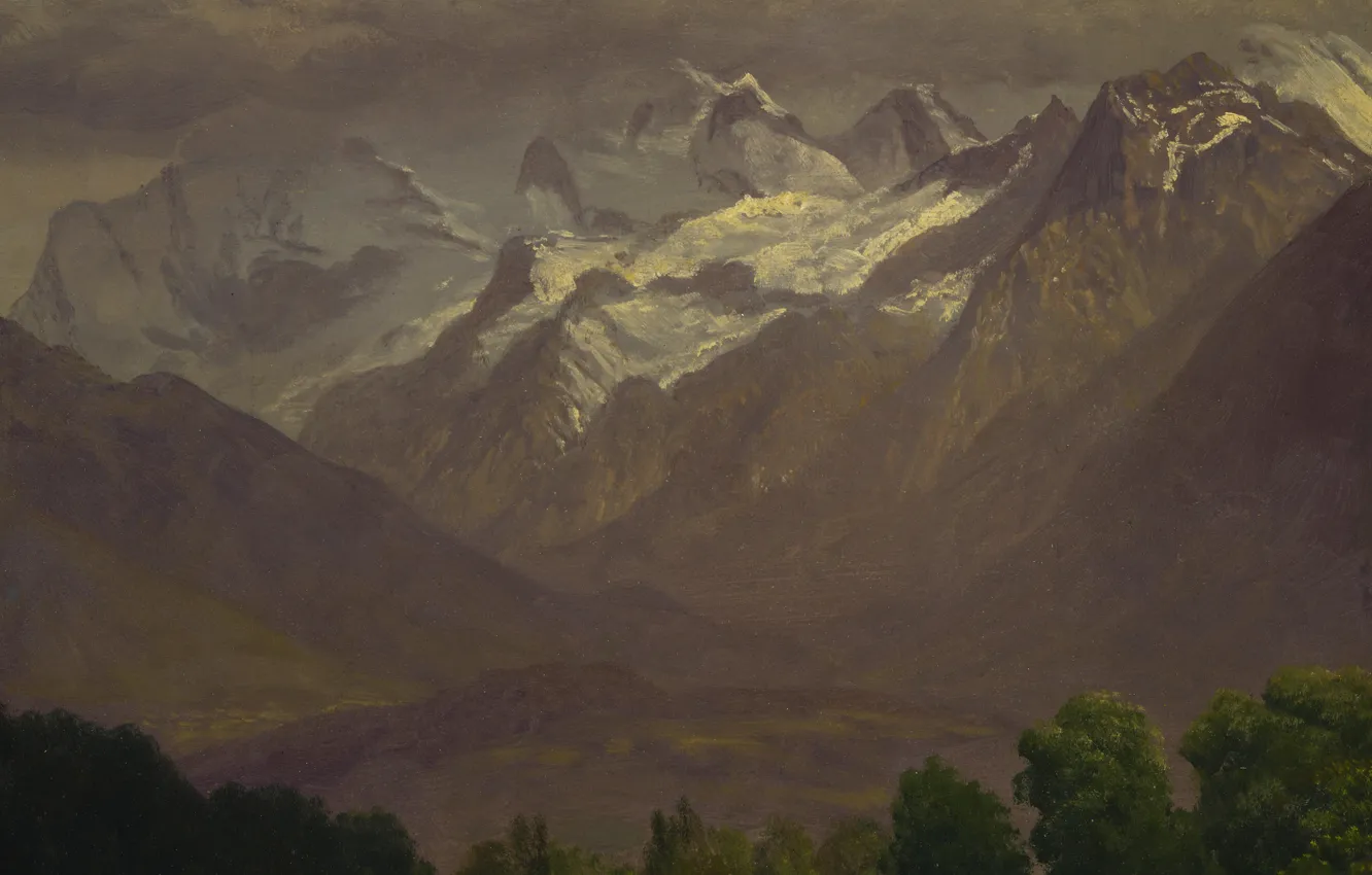 Photo wallpaper landscape, picture, Albert Bierstadt, In The High Mountains