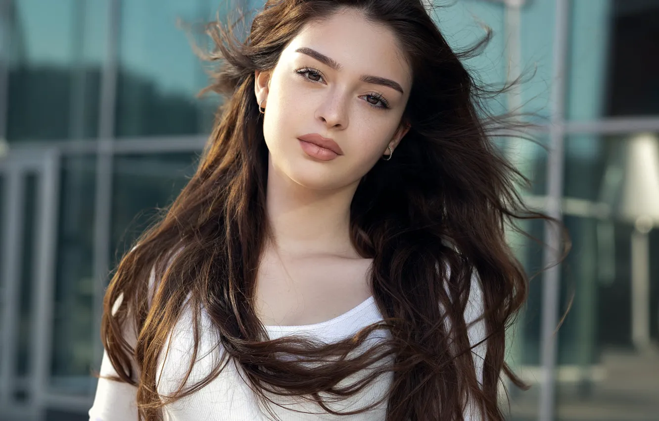 Photo wallpaper look, model, portrait, makeup, hairstyle, brown hair, beauty, in white