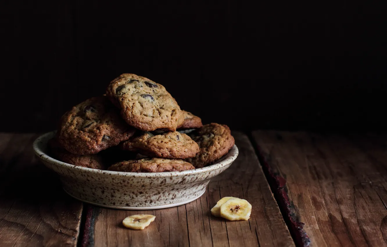 Photo wallpaper tea, coffee, chocolate, Breakfast, cookies, plate, bananas, sweets