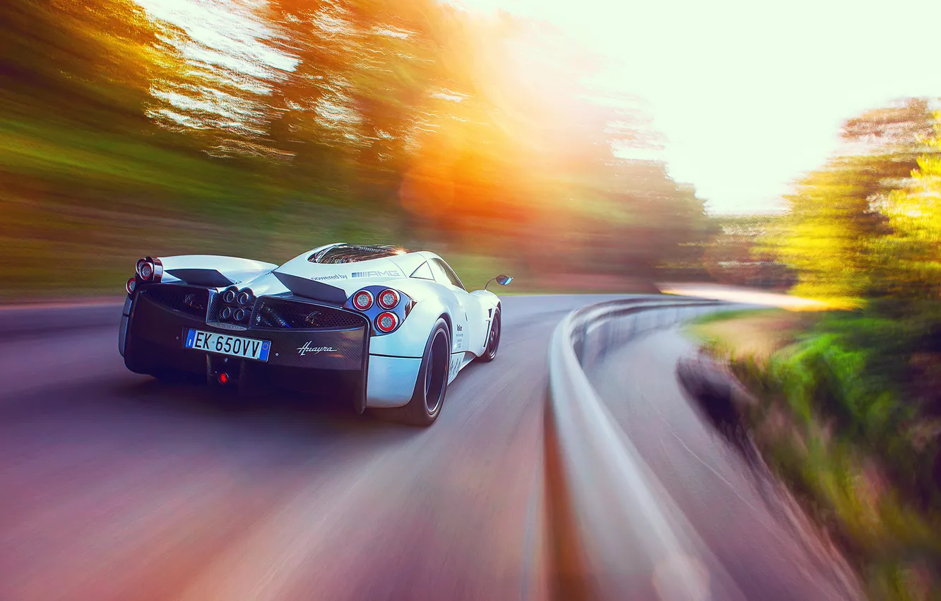 Photo wallpaper road, light, glare, speed, Pagani, To huayr