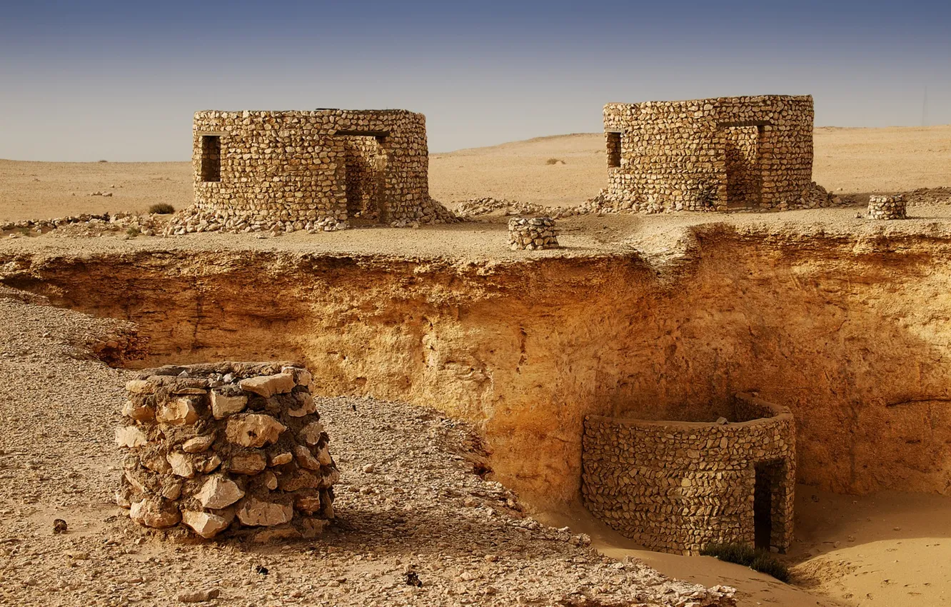 Photo wallpaper sand, stones, building, facilities, ruins, Qatar, Zekreet