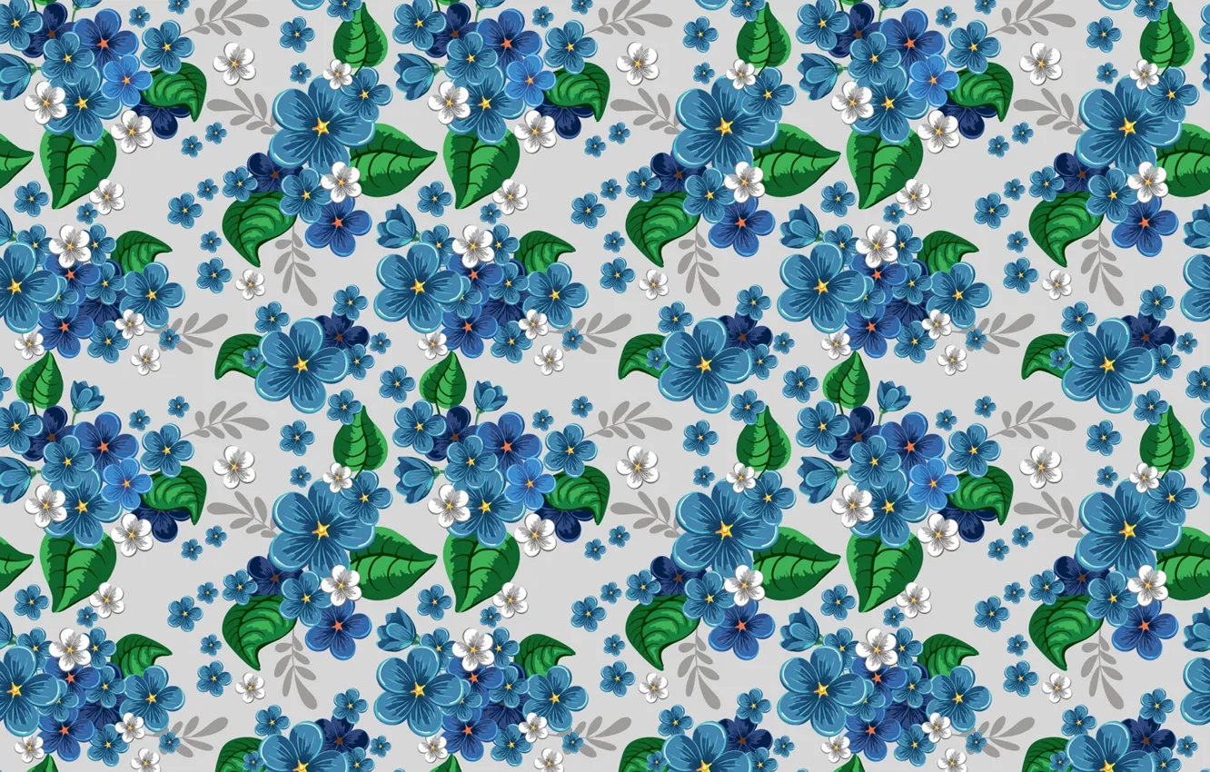 Photo wallpaper flowers, blue, pattern