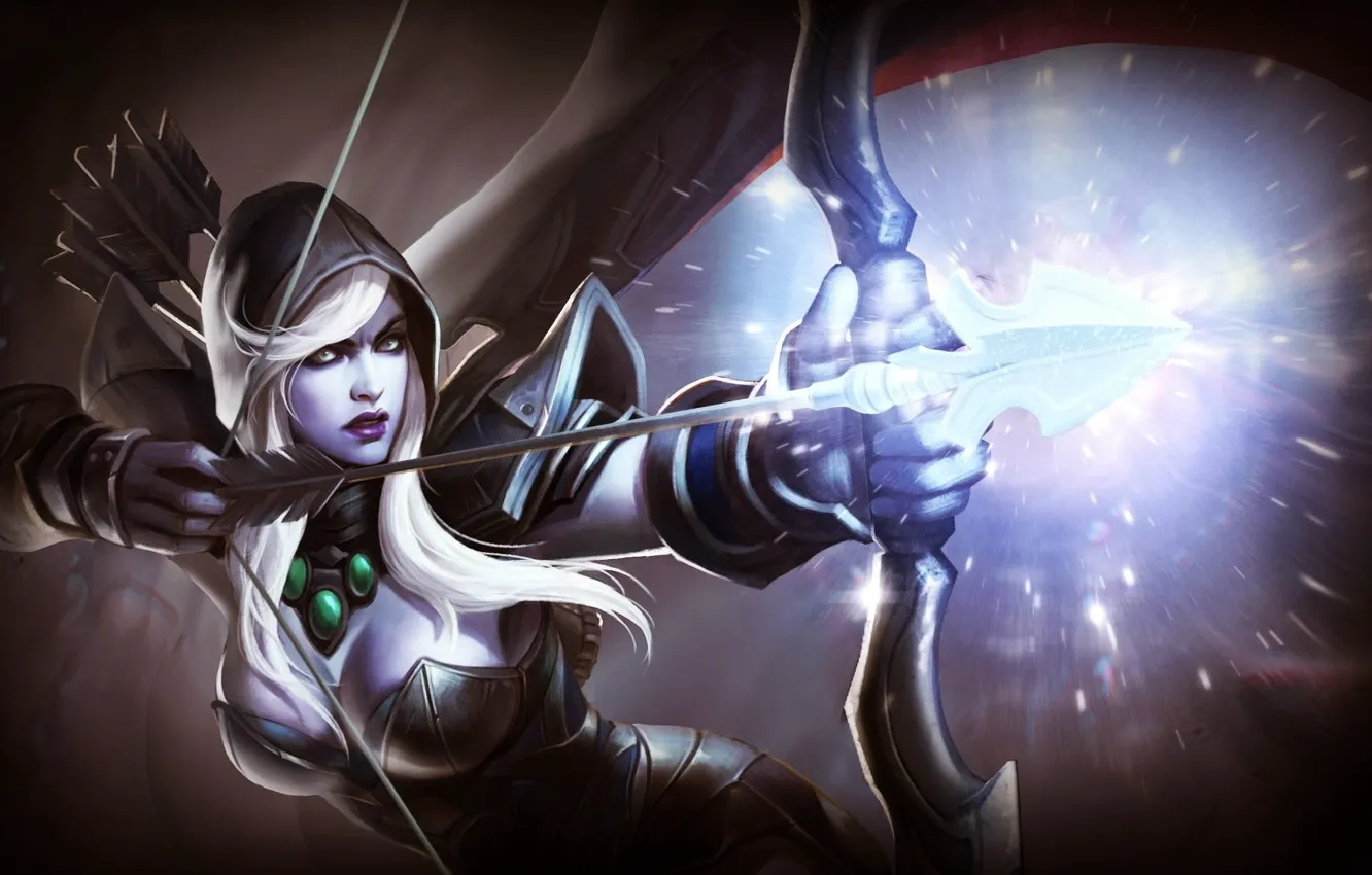 Photo wallpaper girl, bow, art, elf, games, Defense of the Ancients, dota 2, Drow Ranger