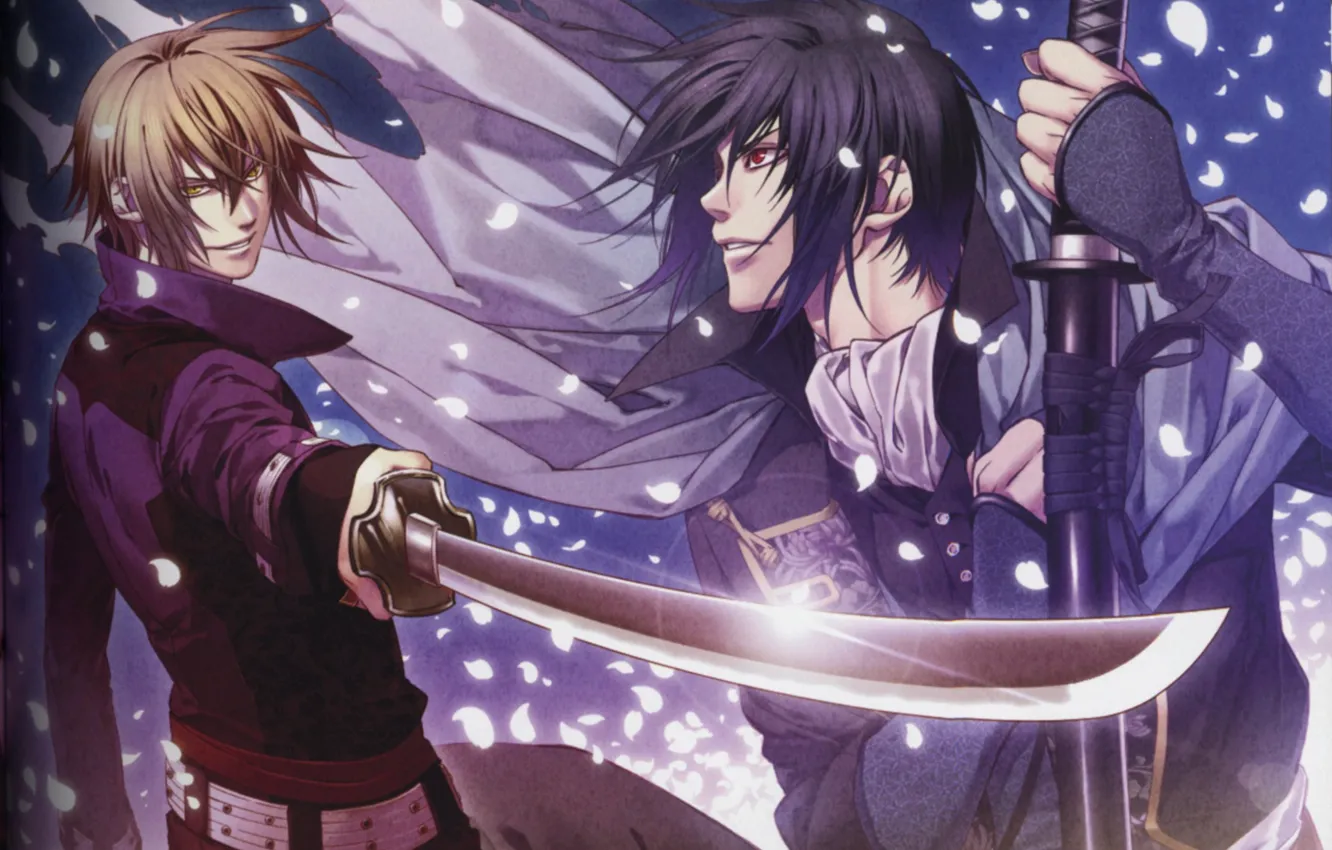 Photo wallpaper katana, cherry blossoms, Shinsengumi Demons Sakura, Hakuouki Shinsengumi Kitano, Chigake Kazama, Pilgrimage chop toshizou