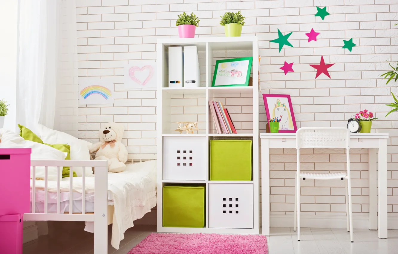 Photo wallpaper table, toy, furniture, bed, interior, children's room, Yuganov Konstantin