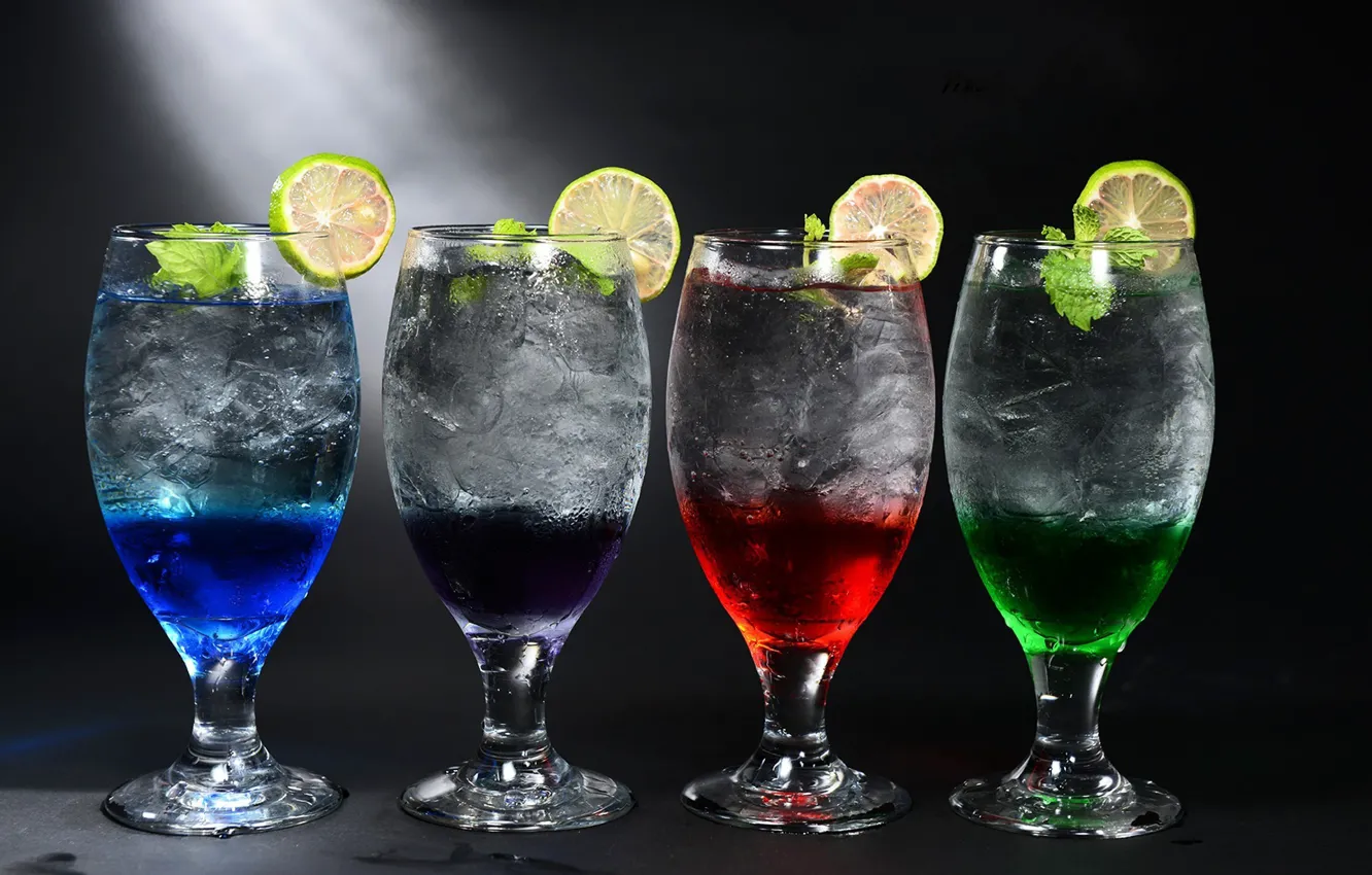 Photo wallpaper ice, colored, glass, drink