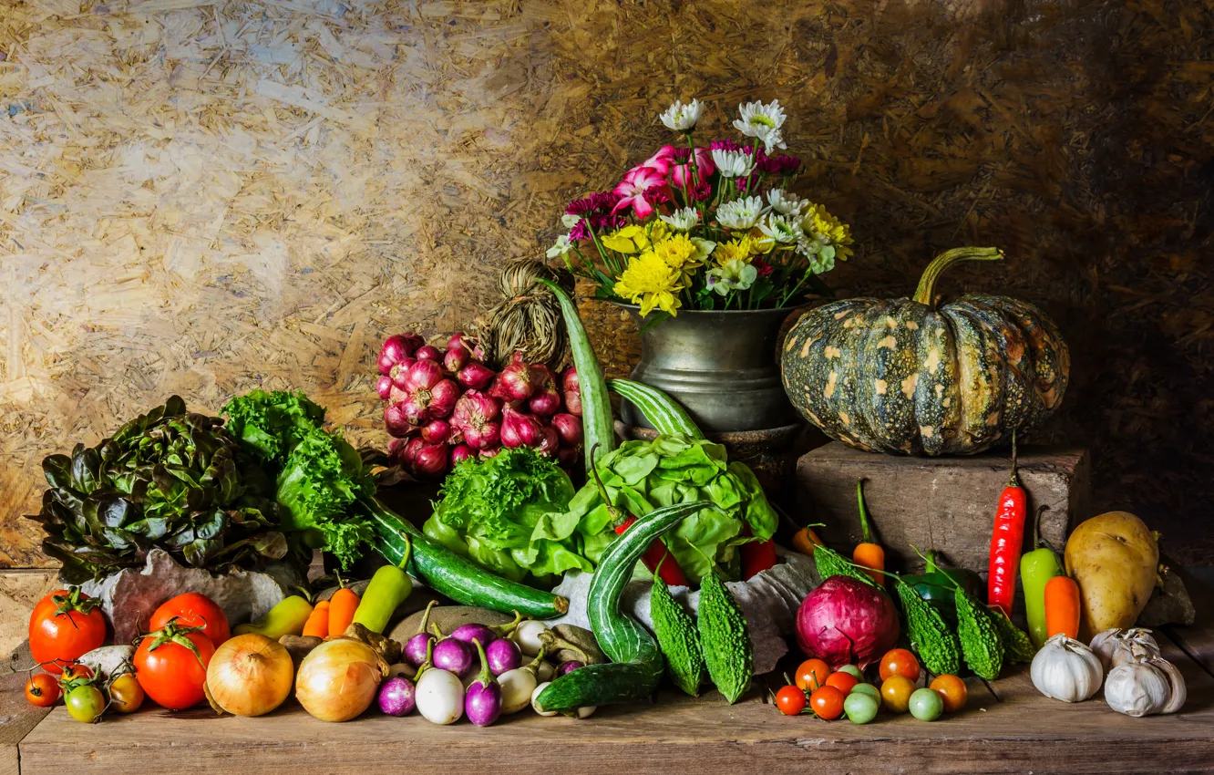 Photo wallpaper autumn, harvest, pumpkin, still life, vegetables, autumn, still life, pumpkin