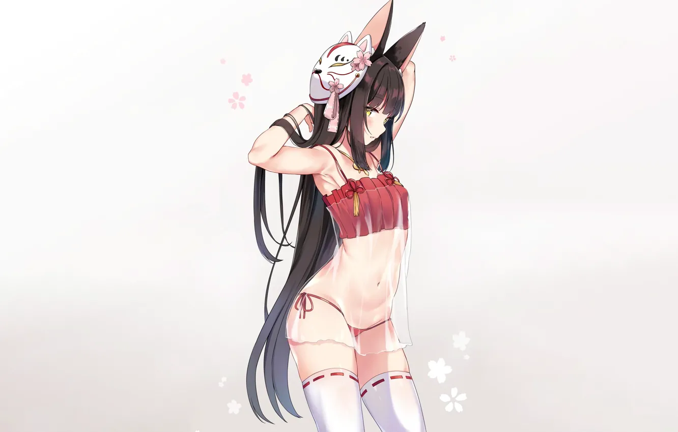 Photo wallpaper girl, sexy, lingerie, cleavage, panties, thighhighs, long hair, boobs