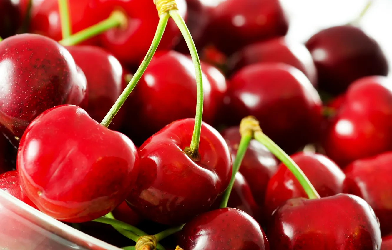 Photo wallpaper sprig, bowl, cherry