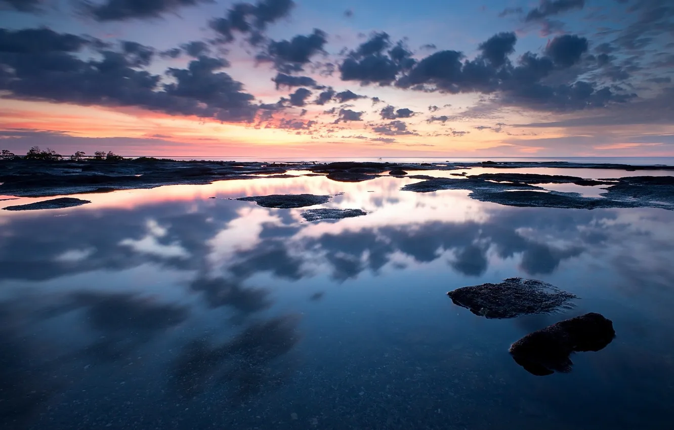 Photo wallpaper sea, landscape, night