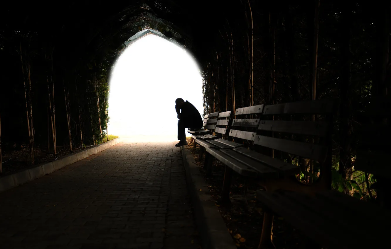 Photo wallpaper light, depression, loneliness, tunnel, darkness