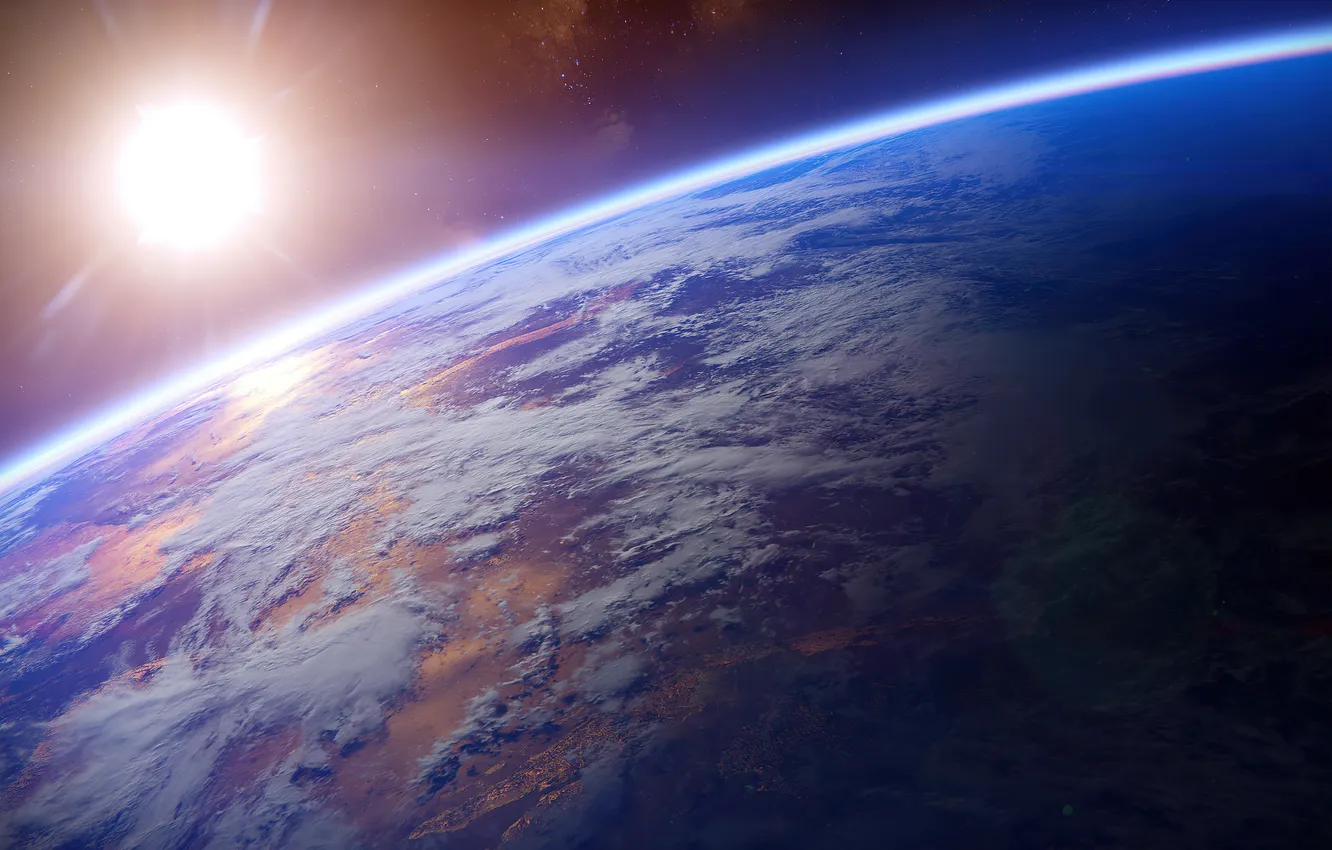 Photo wallpaper space, Earth, scenic, sun, Orbit