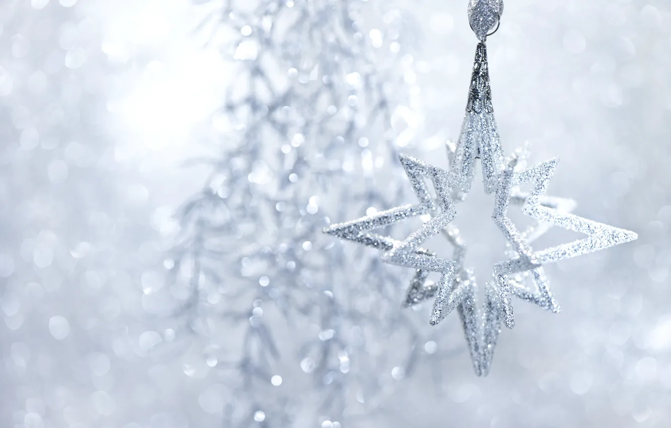Photo wallpaper winter, toy, star, sequins, New Year, Christmas, silver, tinsel