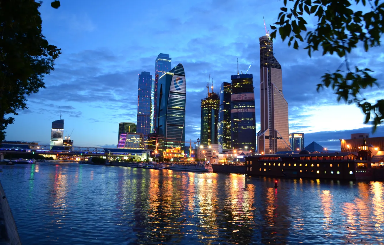 Photo wallpaper night, Moscow, Moscow-City, City