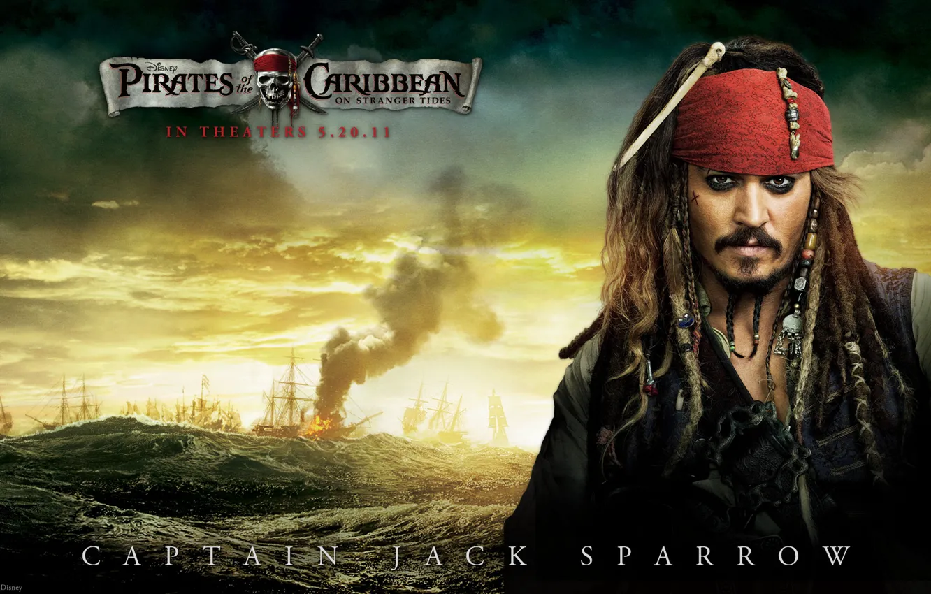 Photo wallpaper sea, pirates of the Caribbean, Jack Sparrow