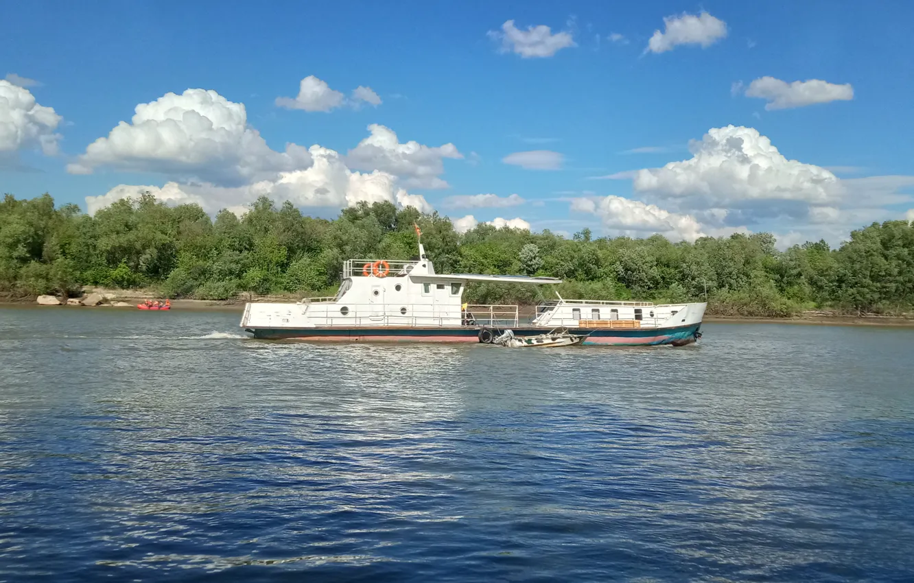 Photo wallpaper white, river, The ship