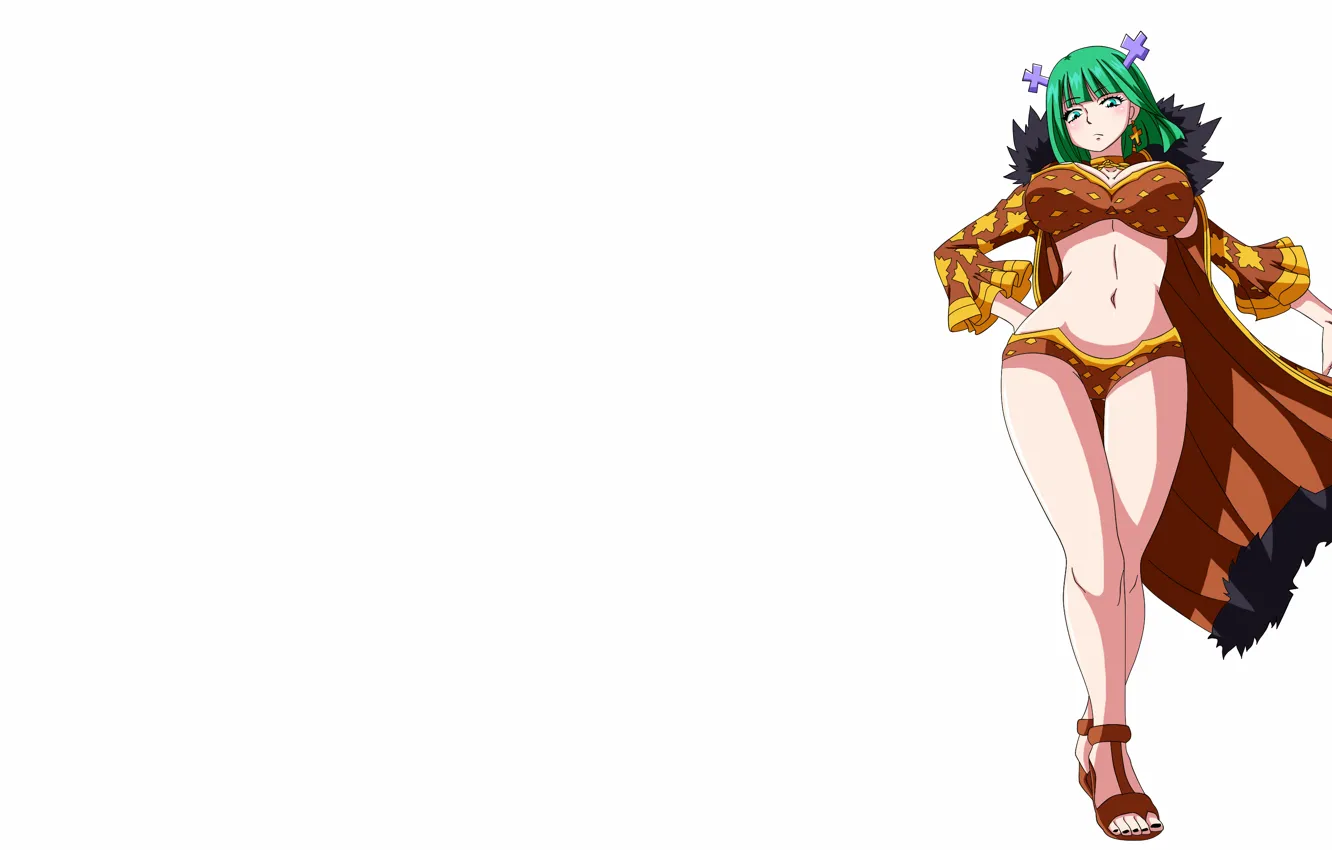 Photo wallpaper girl, sexy, cleavage, shorts, green eyes, long hair, boobs, anime