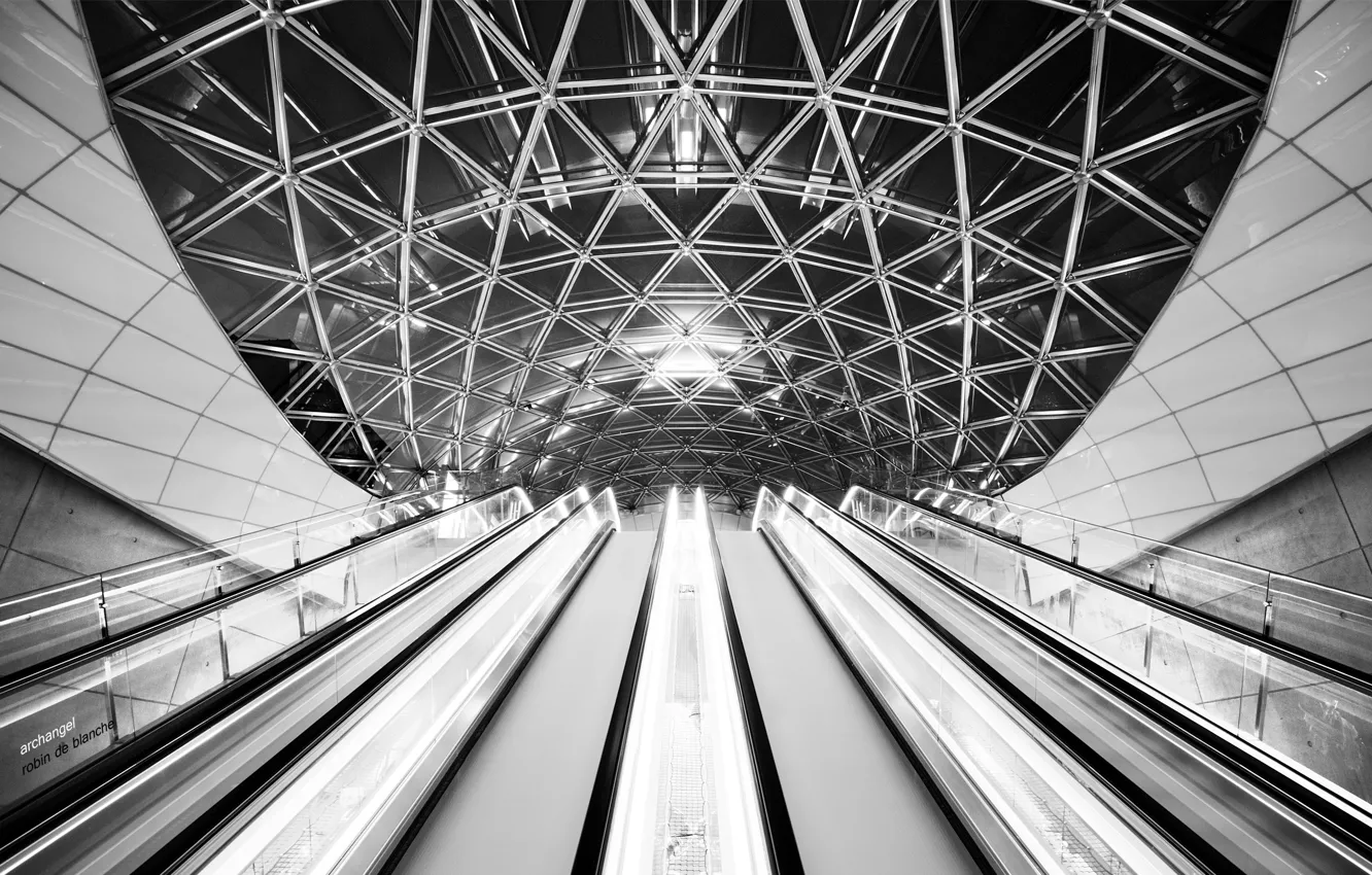 Photo wallpaper the ceiling, architecture, escalator, the author's work, Archangel, by Robin de Blanche