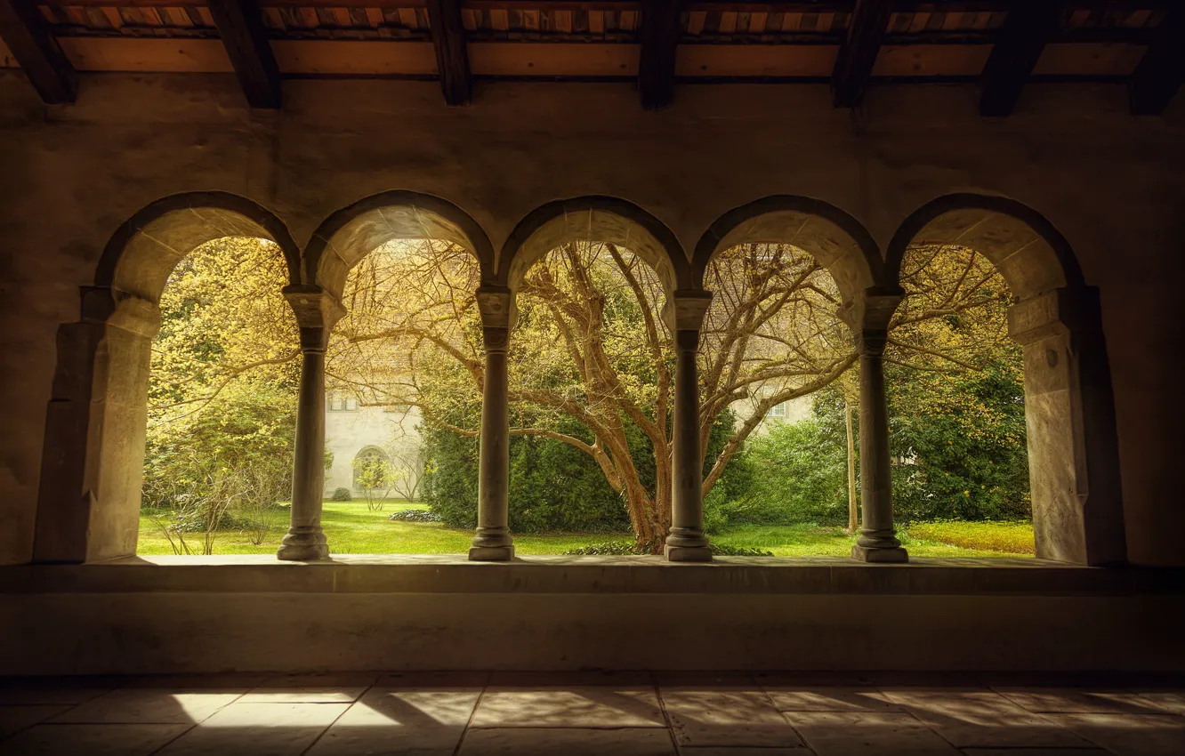 Photo wallpaper Windows, garden, arch
