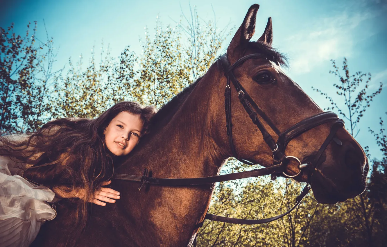 Photo wallpaper hair, horse, girl