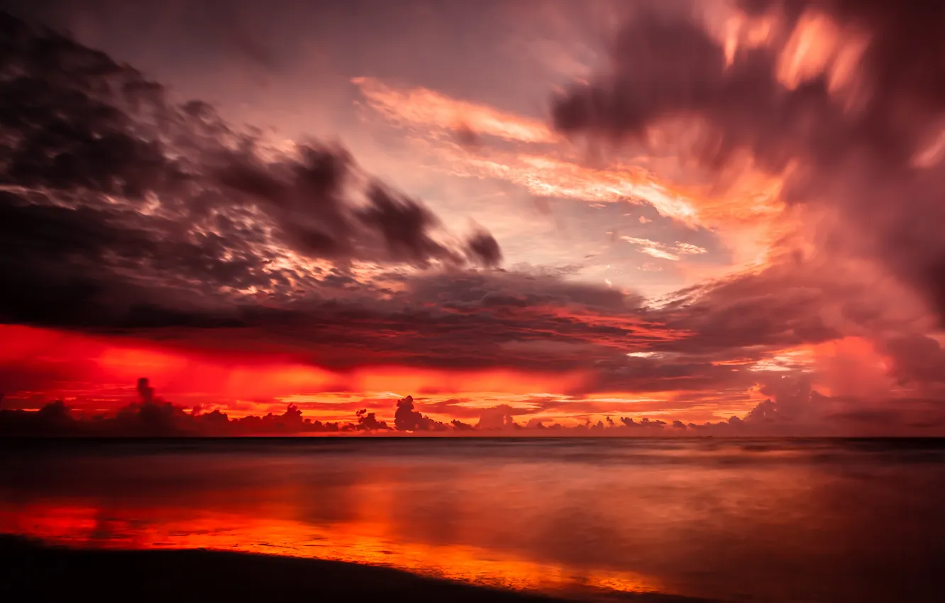 Photo wallpaper landscape, sunset, clouds, the ocean, USA