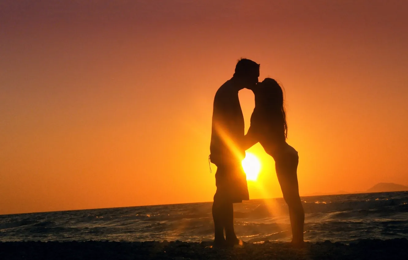 Photo wallpaper waves, girl, love, beach, twilight, sea, woman, sunset