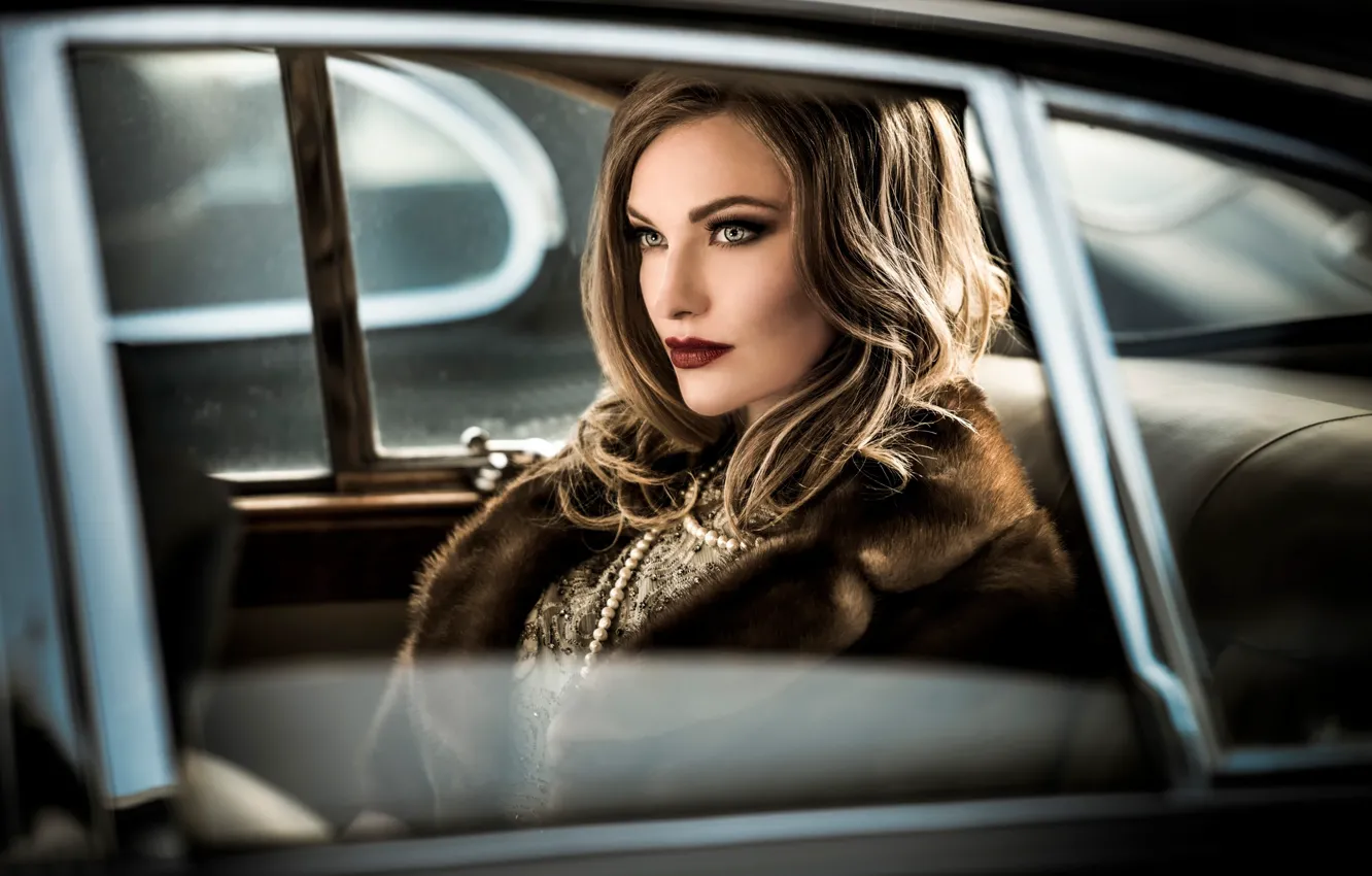 Photo wallpaper auto, girl, retro, makeup