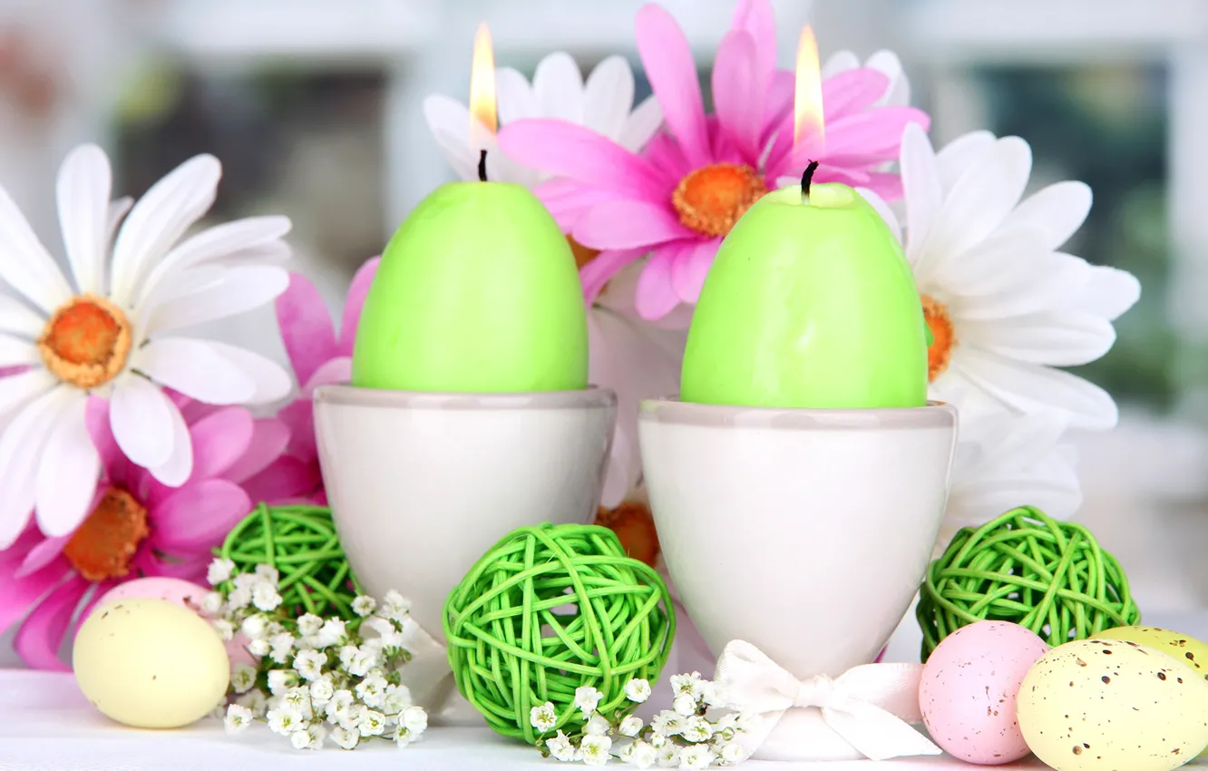 Photo wallpaper flowers, holiday, eggs, spring, candles, Easter, Easter