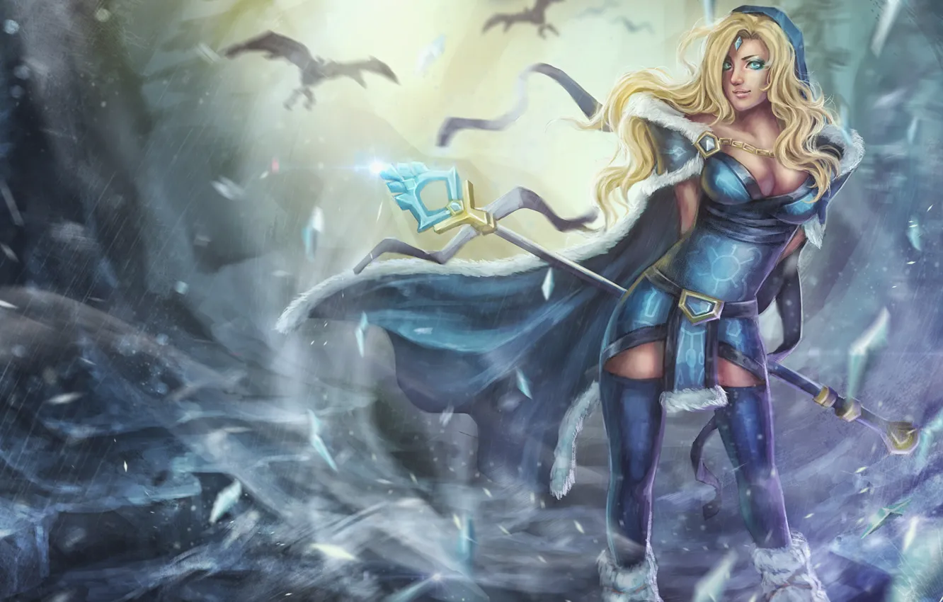 Photo wallpaper cold, winter, look, girl, fiction, rocks, art, staff