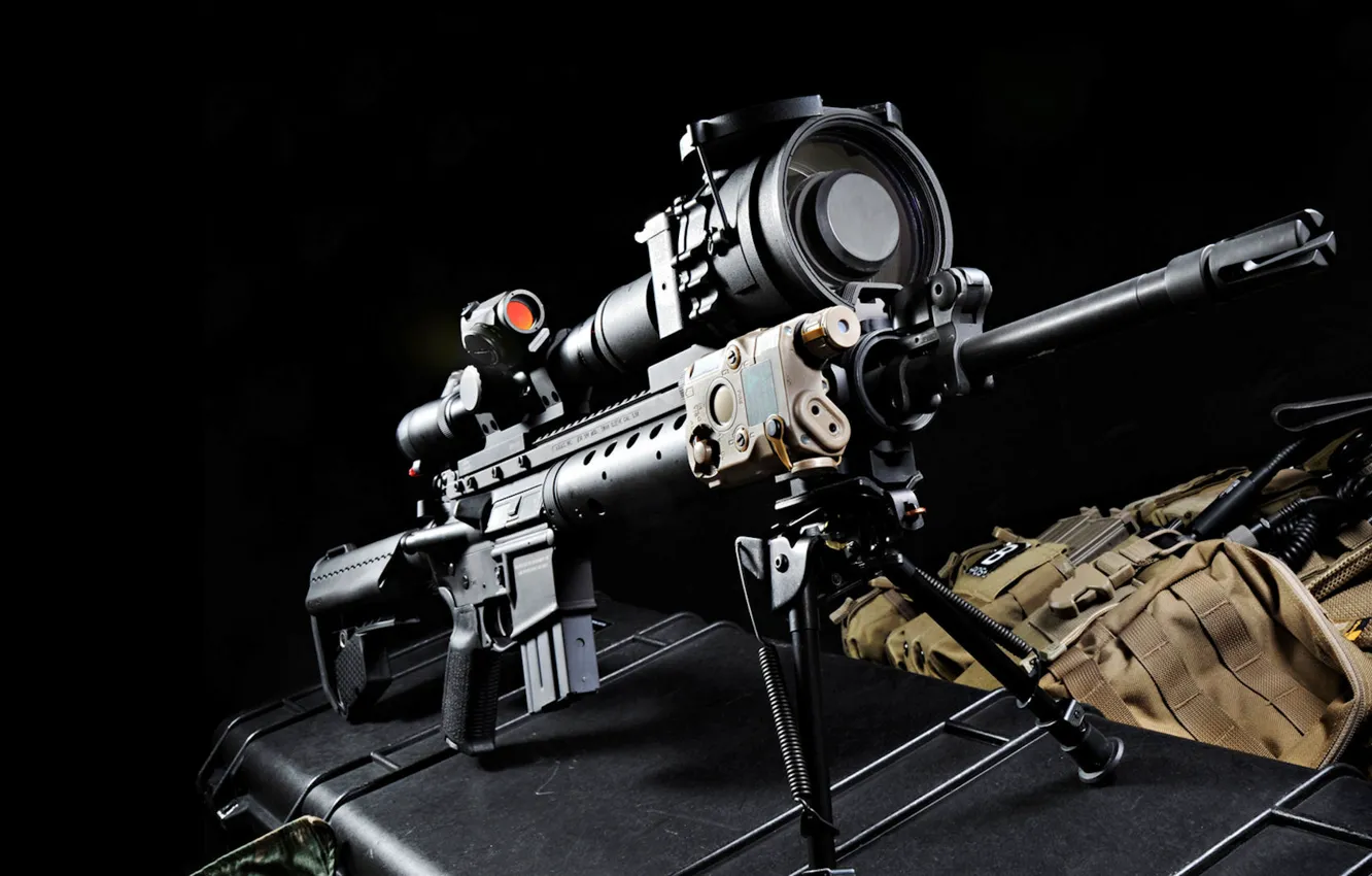 Photo wallpaper sight, rifle, black background, sniper, Mk 12, Special Purpose Rifle