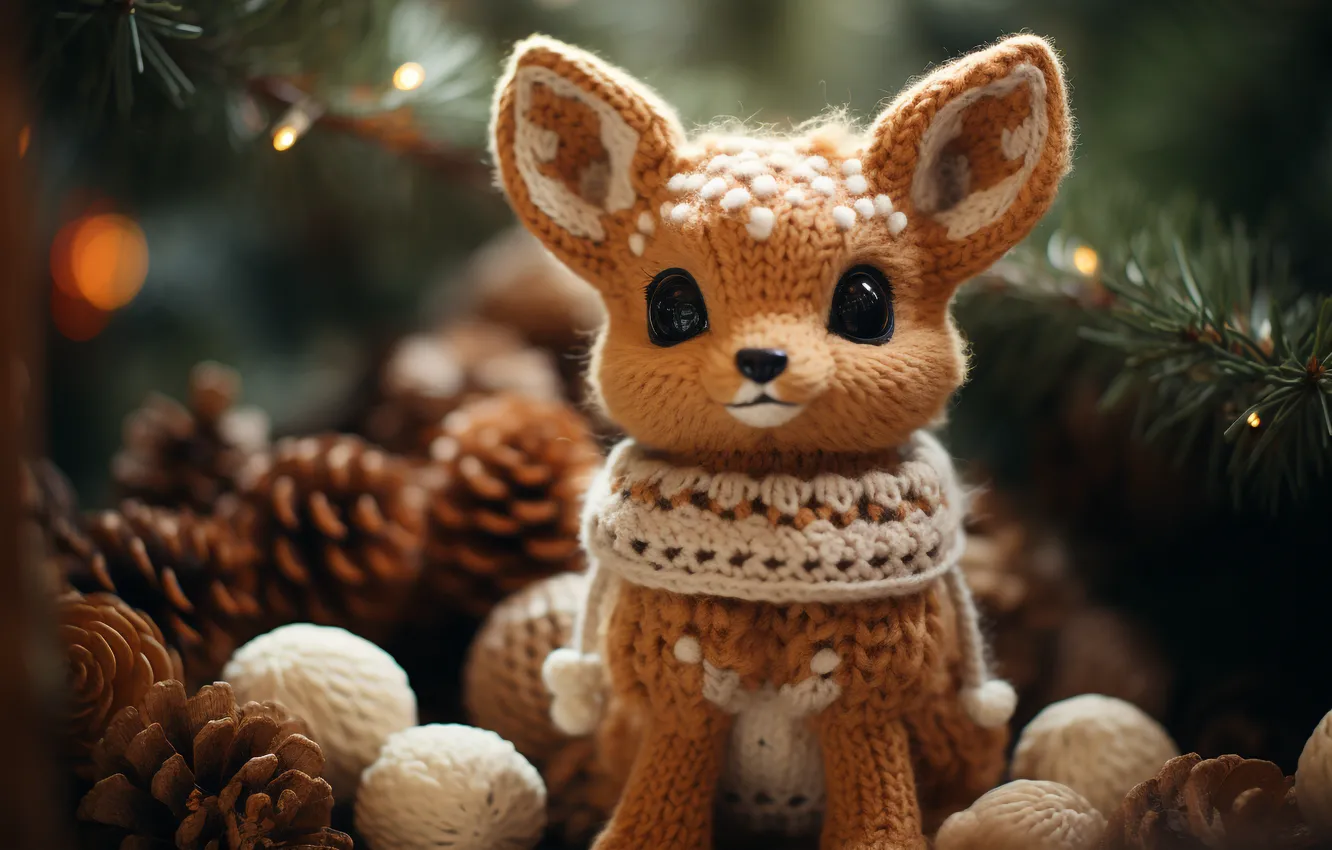 Photo wallpaper toy, new year, deer, Christmas, fawn, AI art, neural network