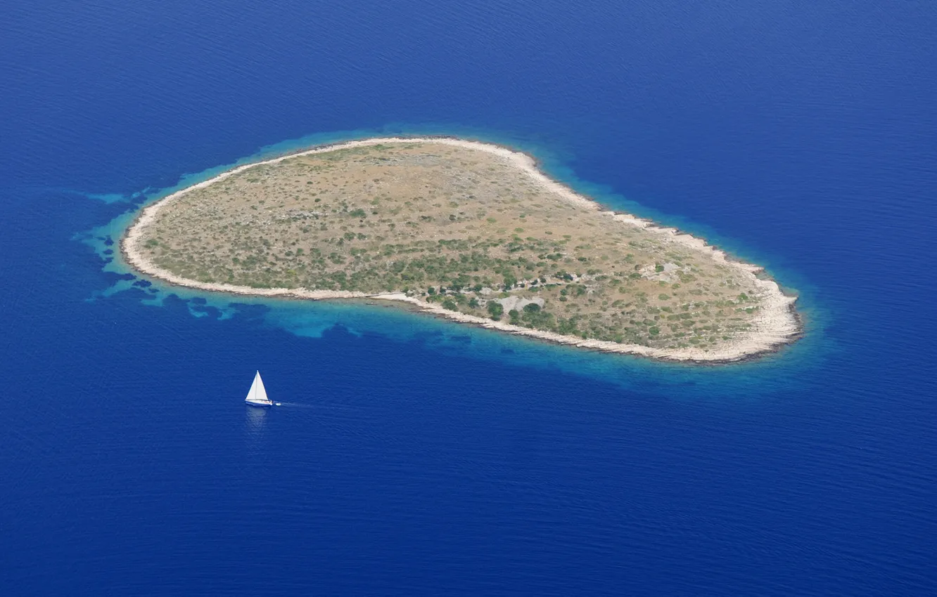 Photo wallpaper the ocean, island, yacht