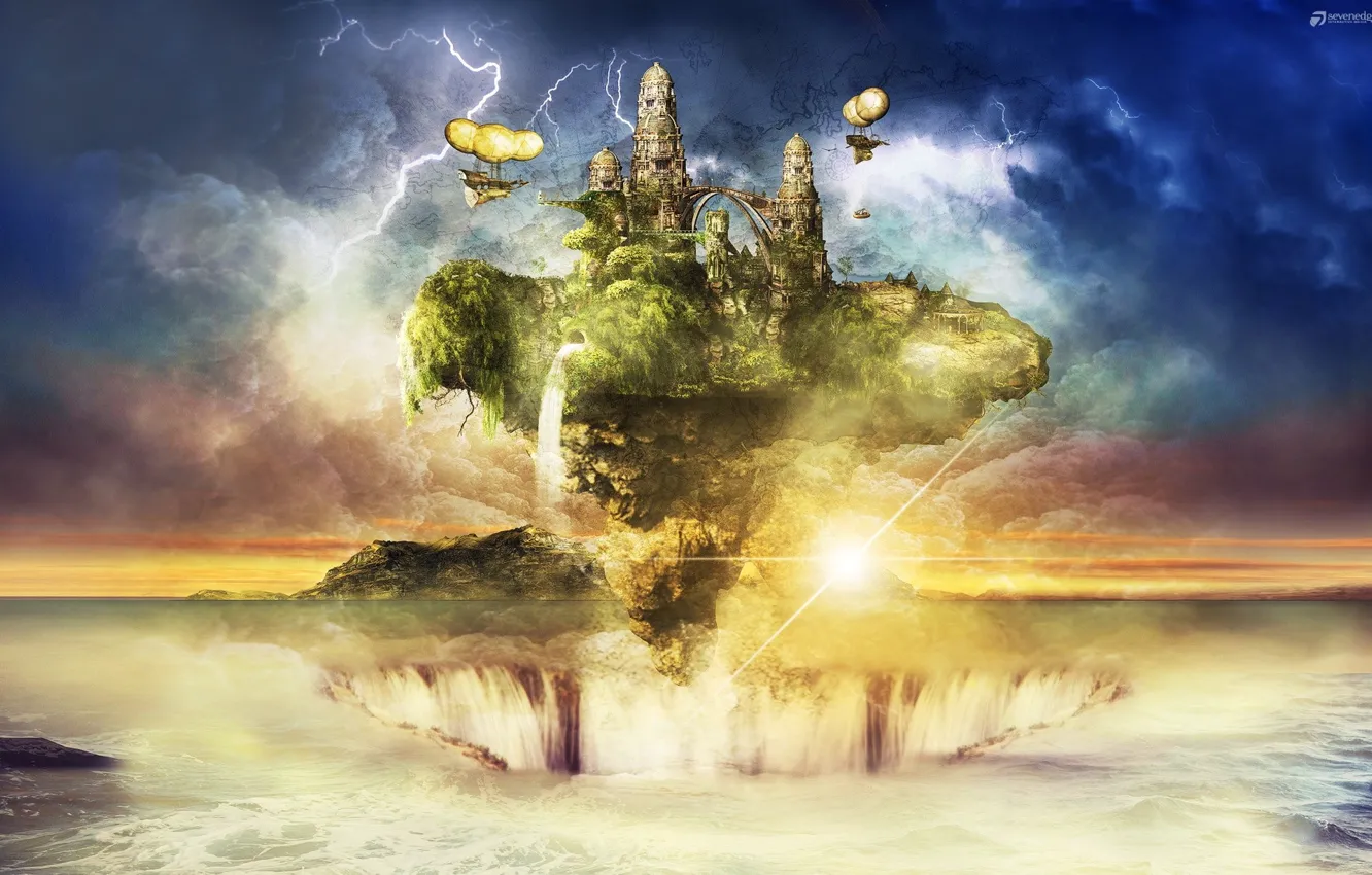 Photo wallpaper water, flight, island